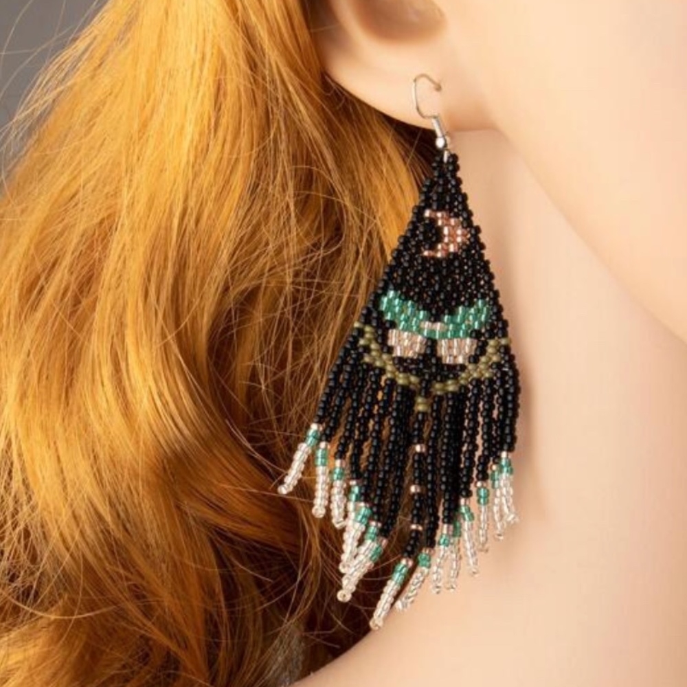 ❤️❤️ FREE Butterfly Tassel Fringe Beaded Drop Girly Chic Moon Hippie Earrings